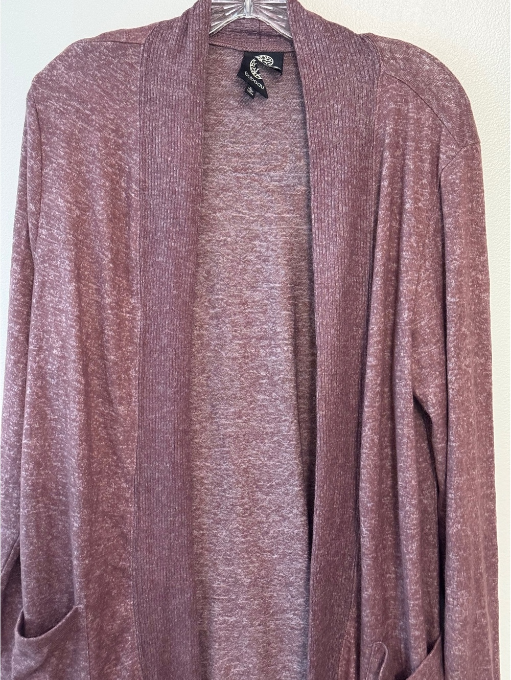 Bobeau Women's Open Front Long Cardigan Sweater Large Mauve